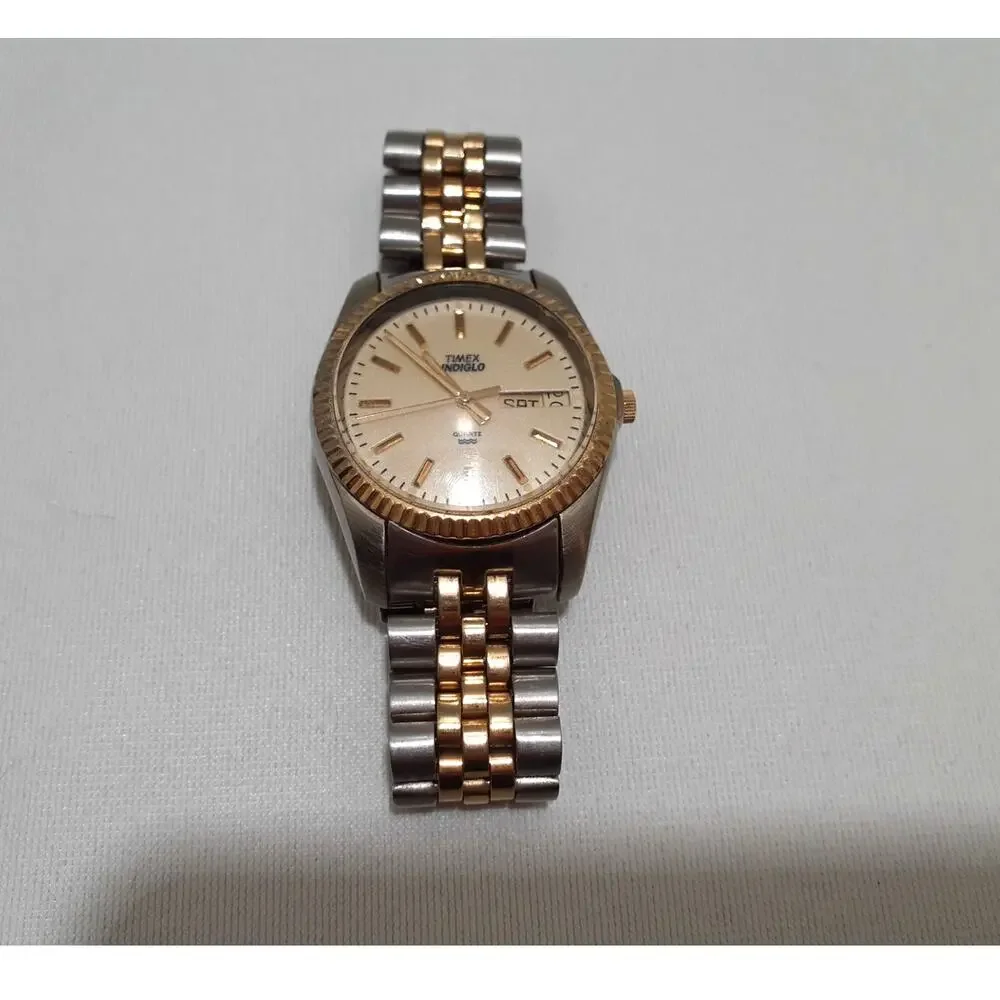 Timex Indiglo Men's Wristwatch Quartz Gold and Silver Tone